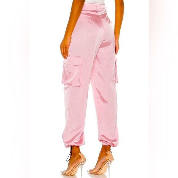 STUNNING & COMFY NWT Drawstring Satin Cargo Jogger Pant Pink Sz M - Picture 3 of 10